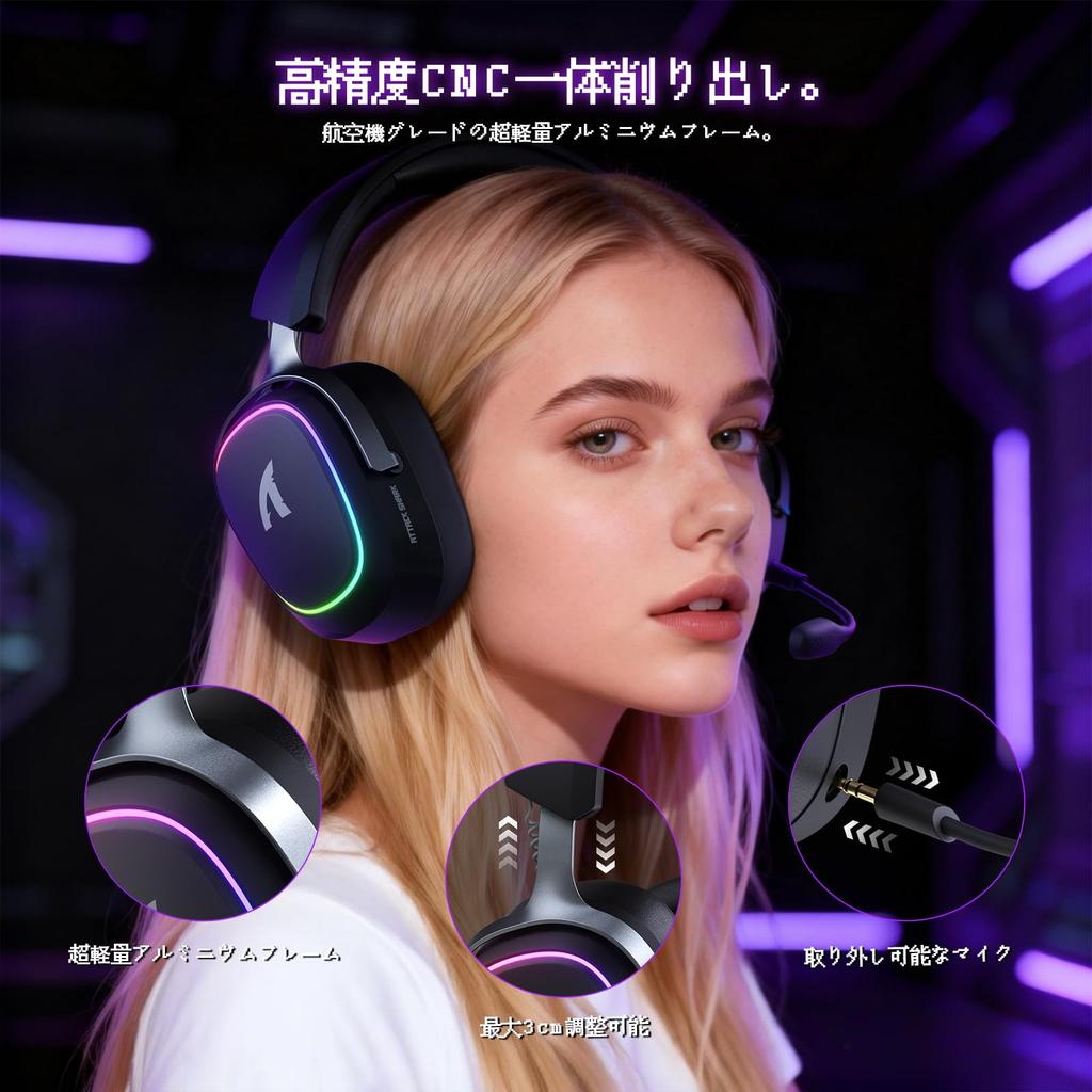 ATTACK SHARK G800 Gaming Professional Wireless Surround Sound with Sound 3 Aluminum 50mm AI Removable Adjustable Compatible with and PS5 Headset, RGB,