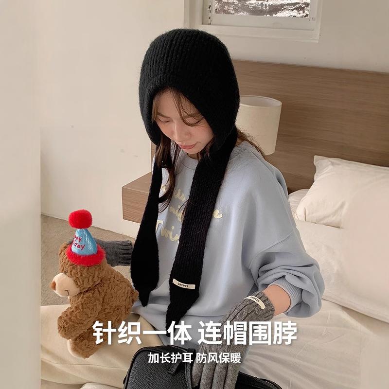 Шапка-балаклава для женщин, для маленького лица на осень и зиму, ветрозащитная и теплая шапка, шарф и шея интегрированная шерстяная шапка, шапка с защитой ушей