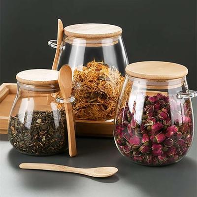 Стеклянная банка для хранения с бамбуковой крышкой, большой емкости, пищевая