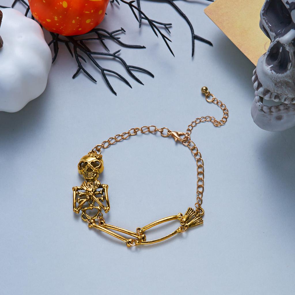 Vintage Skeleton Bracelet for Women Gothic Punk Movable Articulated Hollow Heart Eye Chain Halloween Party Jewelry Gift