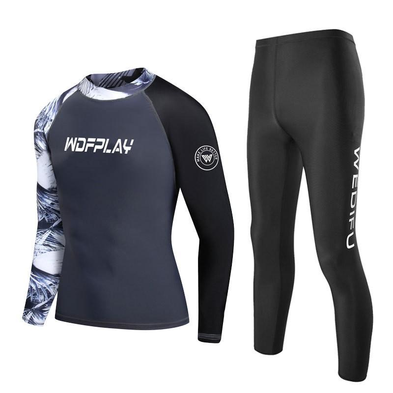 Mens UV Protection Rash Guard Set Long Sleeve Top Pants Quick Dry Wetsuit Surfing Diving Swimming