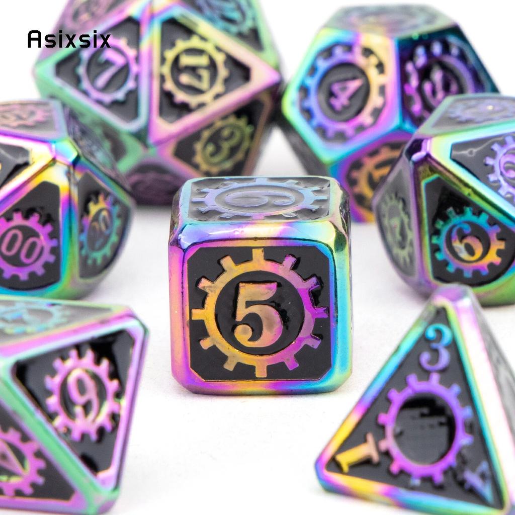 7 шт. красочные зубчатые колеса, металлические кубики, набор твердых металлических многогранных кубиков, подходящий для ролевой игры, настольной игры, карточной игры