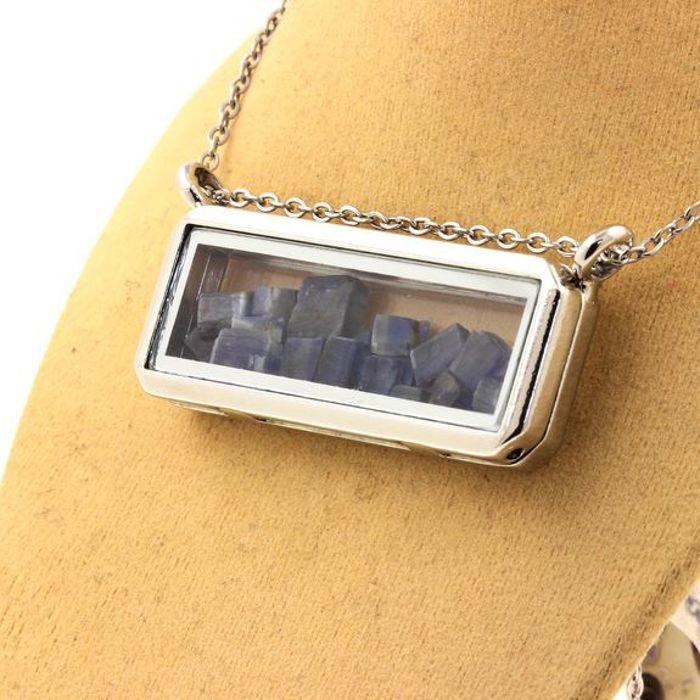 Necklace - Stones and Minerals - Raw Kyanite - Stainless Steel - Rectangle Model - Mixed