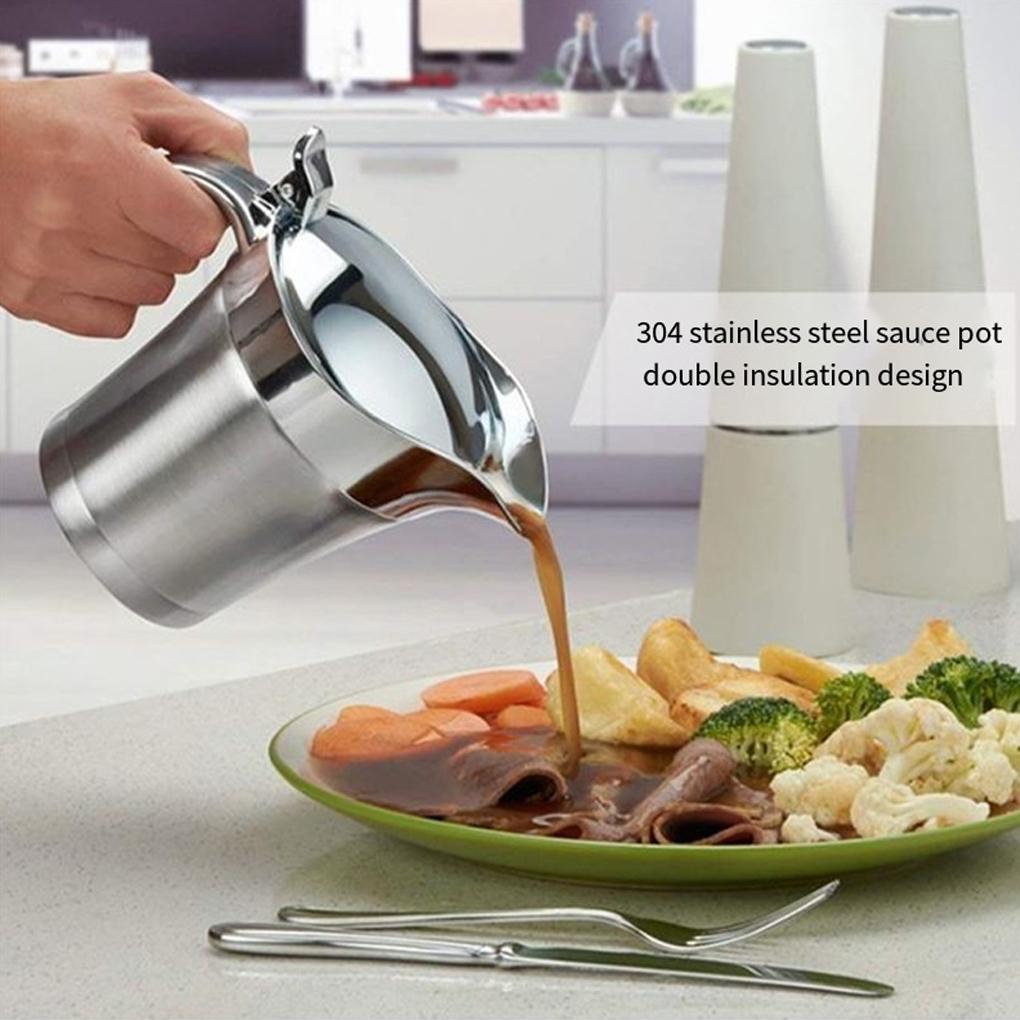 Двустенный термостойкий соусник из нержавеющей стали с крышкой для подачи соуса, кастрюля для соуса из нержавеющей стали