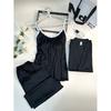 Solid color temperament female sexy pure desire wind lace suspender shorts trousers three-piece set summer belt chest pad loungewear girls