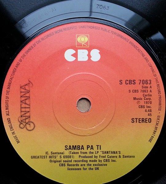 7-дюймовая пластинка SANTANA - Samba Pa Ti SCBS7063 CBS 1979 UK Рок Б/У