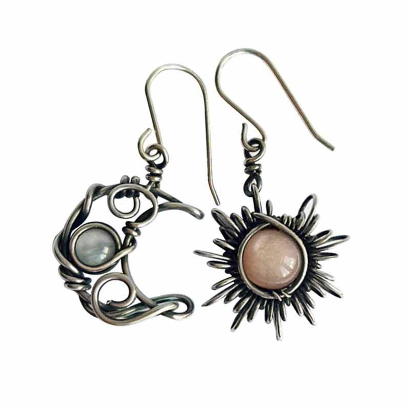 Bohemian Sun & Moon асимметричные серьги-сердечки из хрома и лунного камня