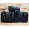 Handmade Black Leather Motorcycle Saddlebag Set: Panniers & Tool Pouch