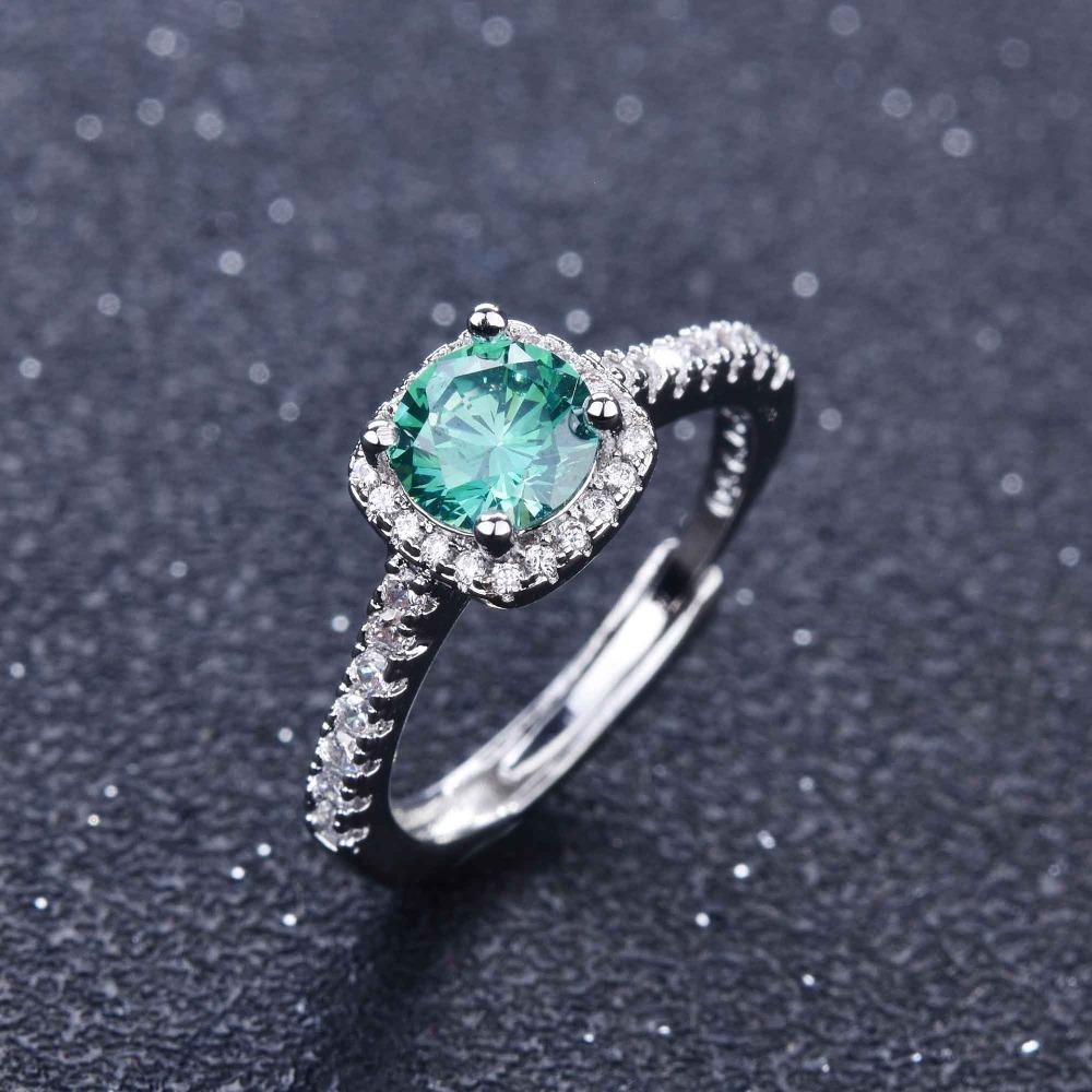 Maldives Blue Green Moissanite Ring for Women Classic Square Cut Solitaire Engagement Ring