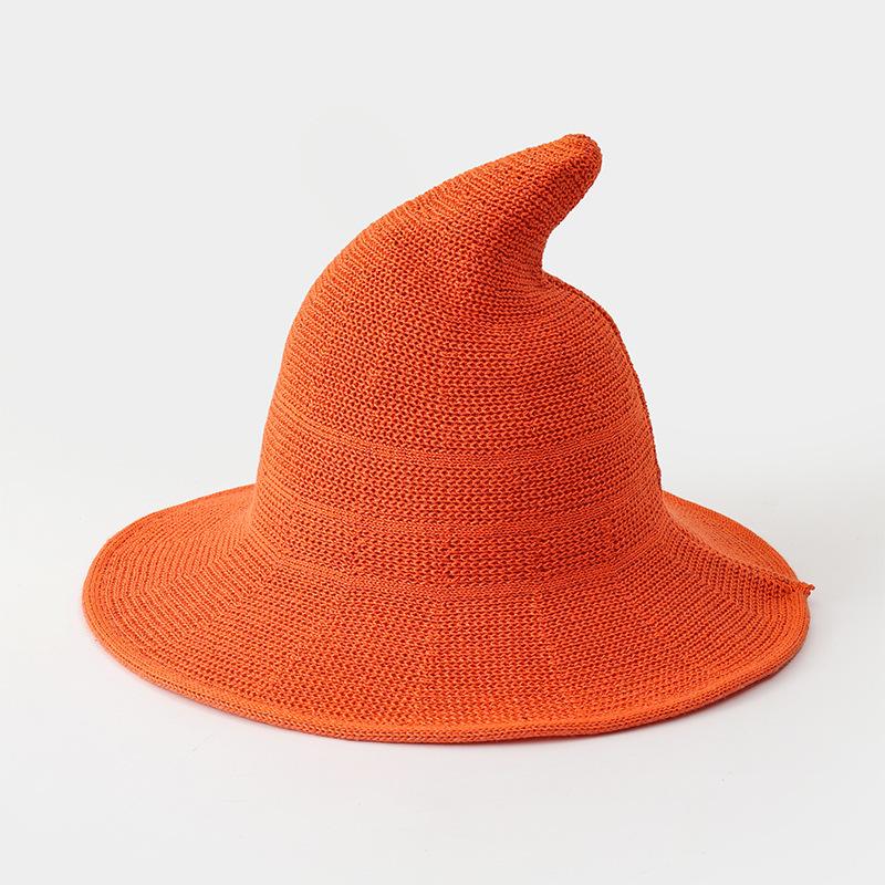 Spring and Autumn Children's Wizard Hat Witch Hat Cotton Yarn Knitted Hat Halloween Foldable Witch Hat Women's
