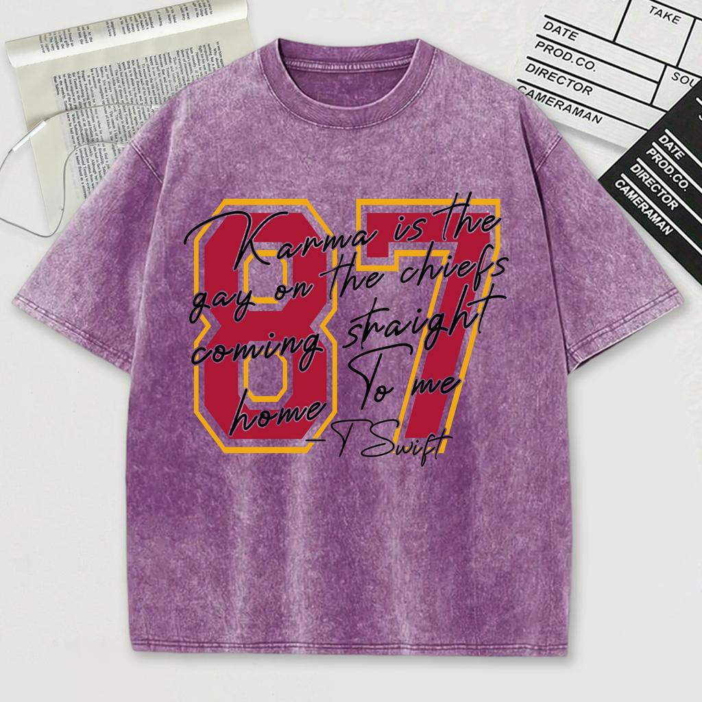 Красная футболка с принтом номера 87, выстиранная, мужская, свободная, мягкая, удобная, хлопковая, с коротким рукавом, унисекс, с круглым вырезом, уличная одежда