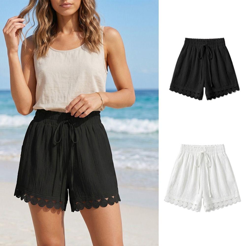 Thin Beach-Style Shorts Loose Women's Shorts Vintage Lace-Trimmed Shorts Vacation