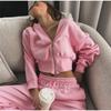 Casual Solid Color Hoodies Pants Set Women Long Sleeve Zipper Short Sweatshirt Slim Drawstring Trouser 2025 Spring Autumn New Lady Tracksuit