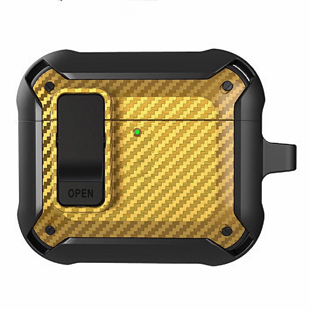 For AirPods 4 Bluetooth-compatible Earphone Cover Carbon Fiber Texture TPU+PC Anti-Drop Case with Buckle