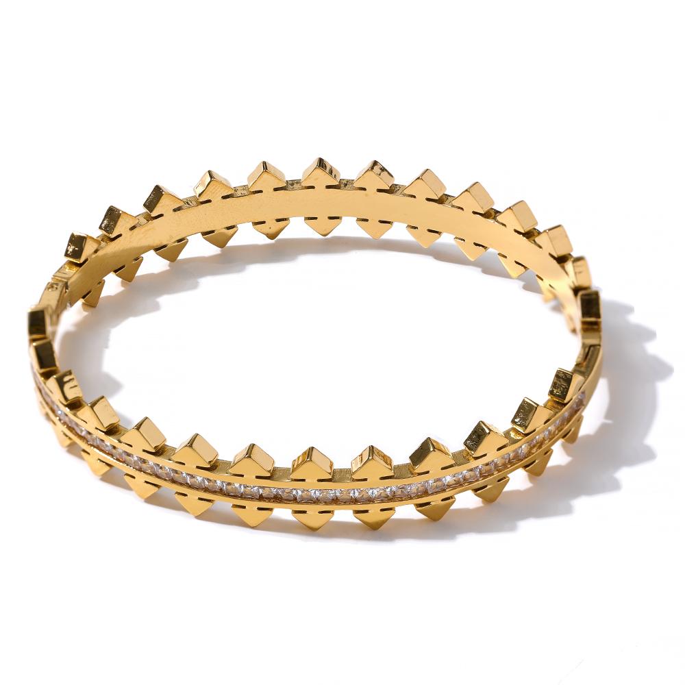 Yhpup New Unique Cubic Zirconia Geometric 18k Gold Color Stainless Steel Bracelet Bangle Waterproof Statement Jewelry Women Gift