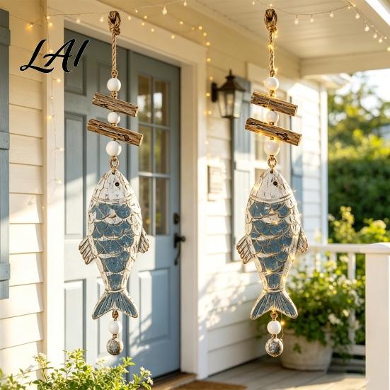 Beach Theme Home Accents Lighted Wooden Fish Starfish Wall Hanging Ornament Beachy Decor with Warm Handmade Nautical LED Lights Coastal for