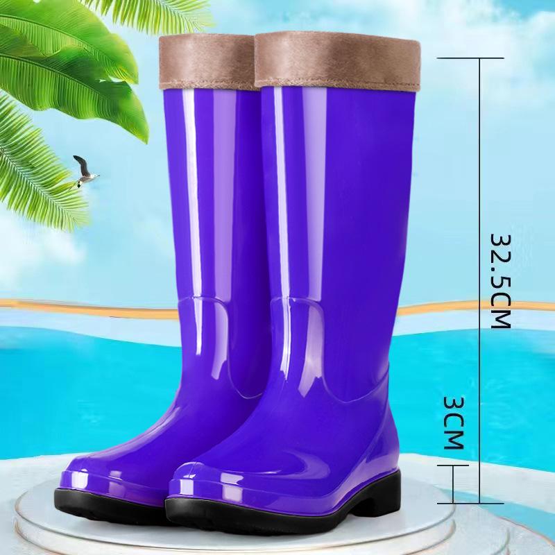 women's waterproof and non-slip low medium and high tube winter warm fleece cover fashion rain shoes soft-soled rubber shoes wear-resistant rain boots