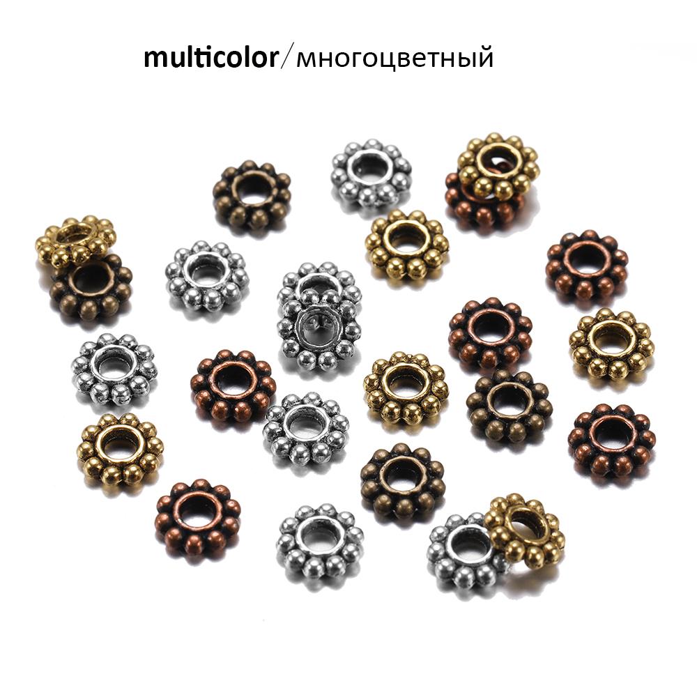 100Pcs/Lot Antique Gold Color Bronze Tone Daisy Flower Metal Spacer Beads Wheel for Jewelry Making Needlework Accessories