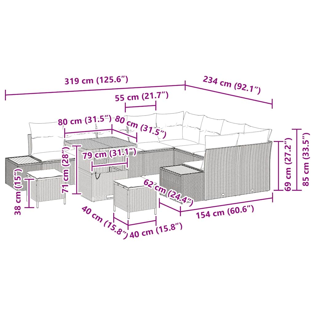 Garden Sofa Set with Cushions and Storage 12 pcs Beige Poly Rattan