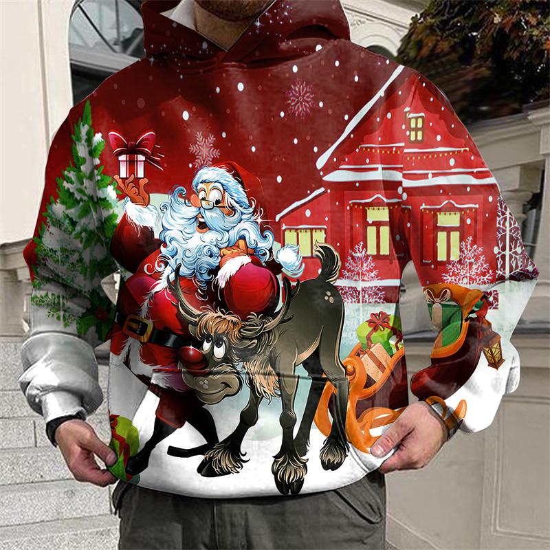Веселого Рождества Санта-Клаус Графический Толстовка Для Мужчин Снеговик Лось 3D Принт Толстовка Повседневный Свободный Пуловер Длинный Рукав Толстовки Топ