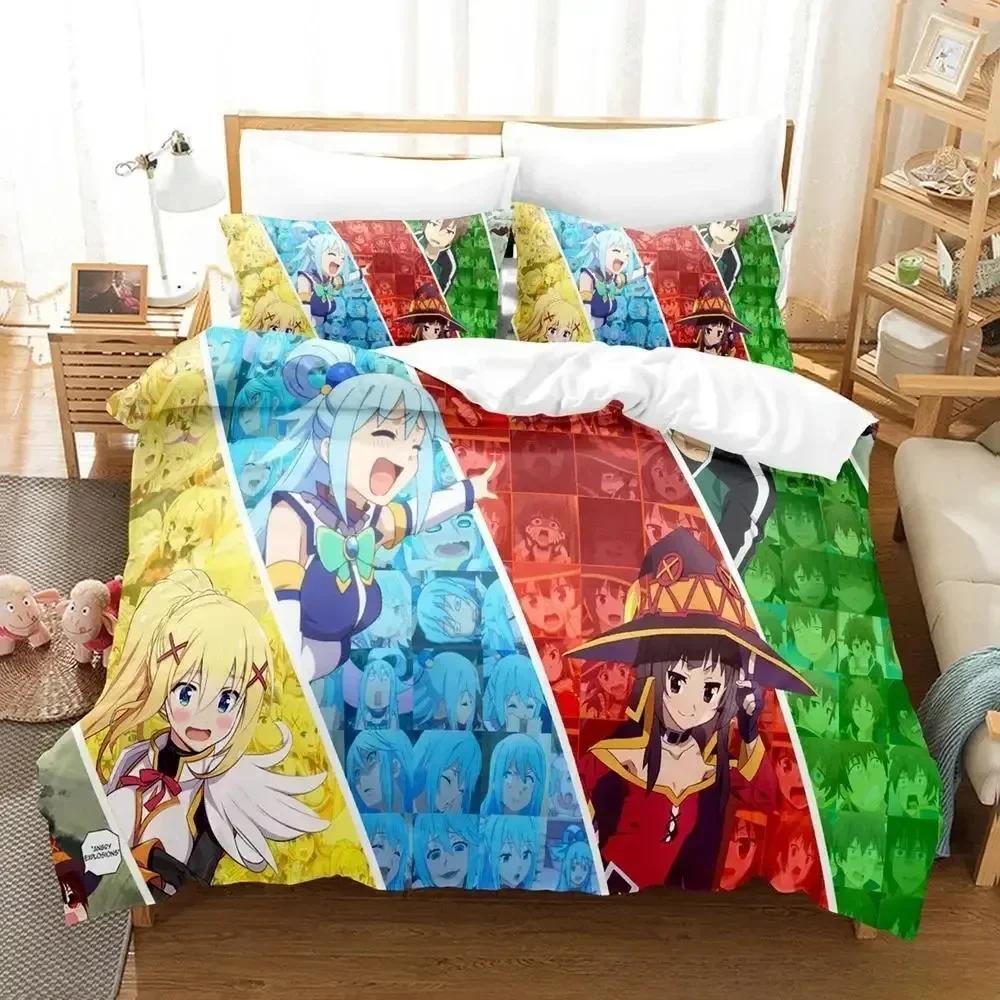 3d Каваий KonoSuba Постельный комплект с принтом с наволочкой Покрывало на кровать Мягкий Королевский размер Домашний Текстиль Взрослый Ребенок Спальня