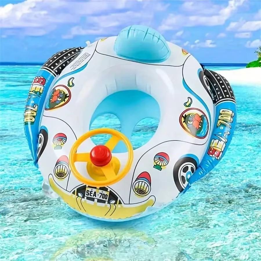 Летняя надувная игрушка плавательный круг гоночная полицейская машина рисунок плавучее сиденье с рулевым колесом для детского бассейна надувная водная игрушка
