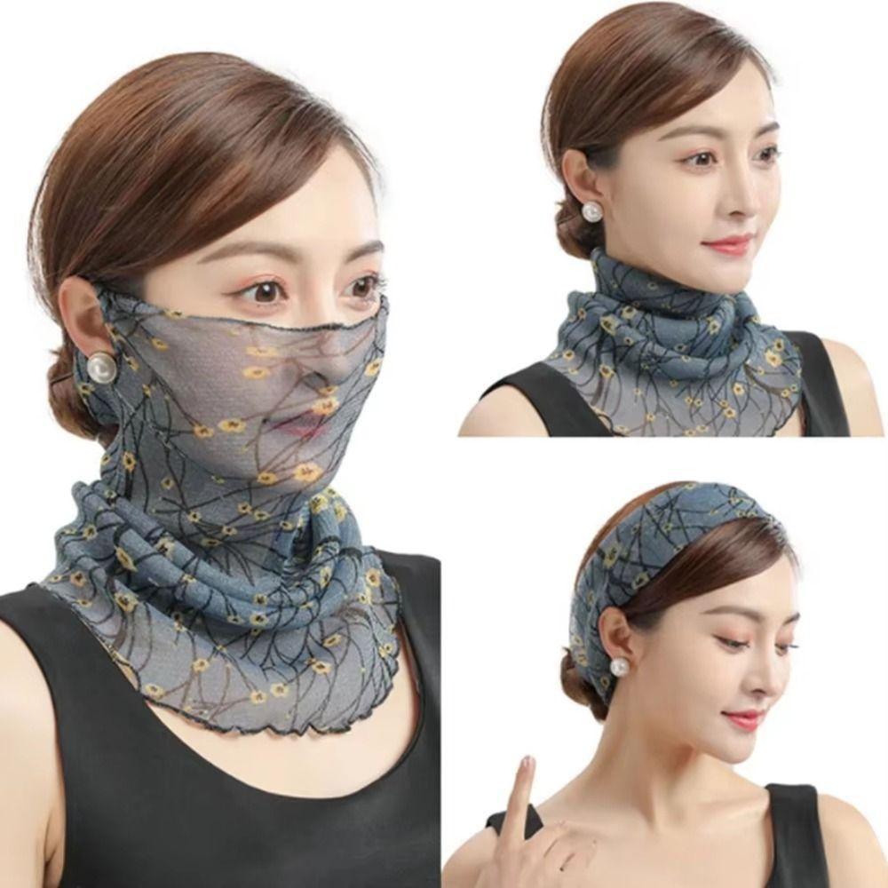 Thin Texture Sun Protection Face Mask Floral Print Breathable Face Scarf Neck Cover  Summer Season