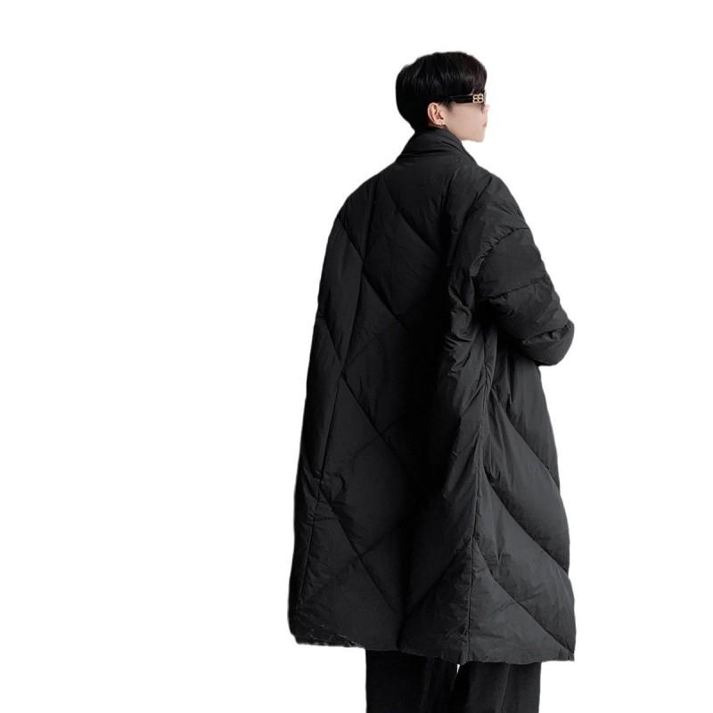 Mens Winter Long Cotton Coat Solid Color Slim Fit Casual Warm Outerwear Youth