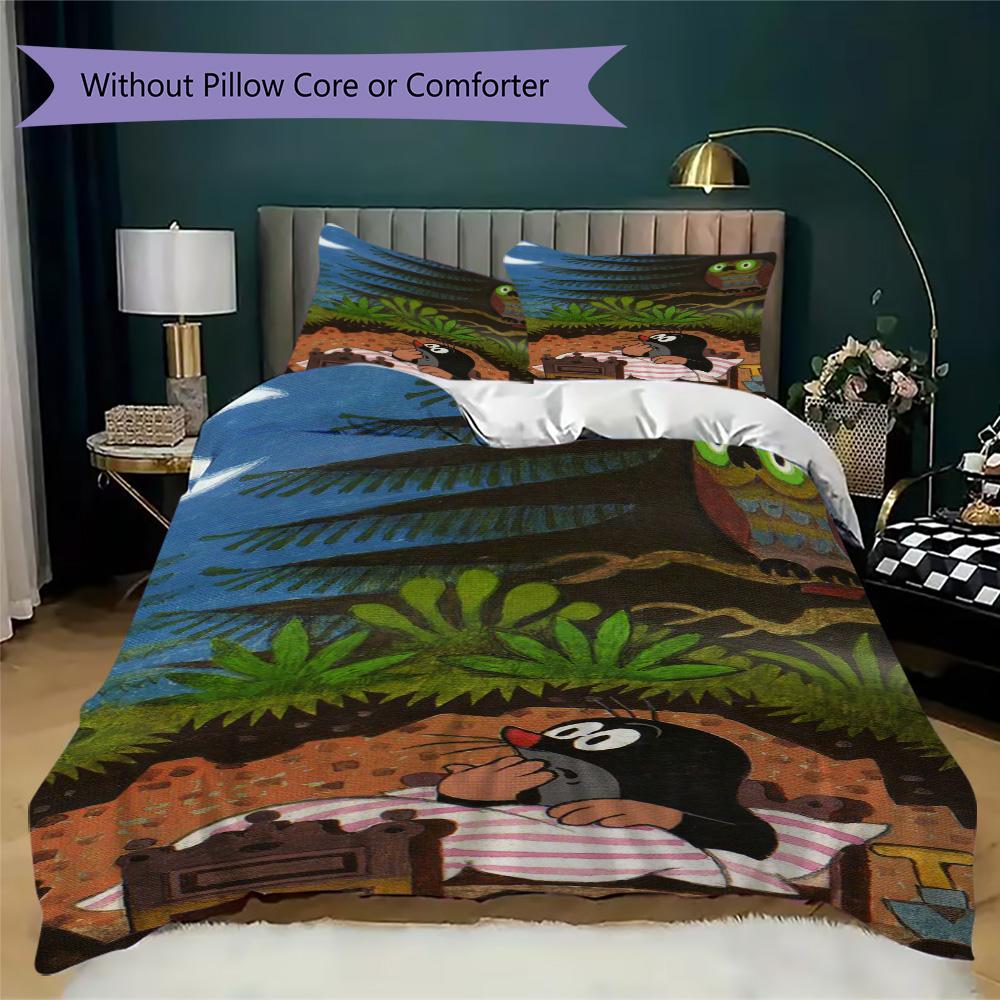 Retro cartoon mole story Pattern Bedding,Quilt Set Quilt Cover Pillowcase Home Birthday Gift (1*duvet cover+2*pillowcase,without core)XSJT0917338