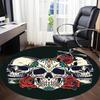 1pc Skull Roses Design Office Round Rug, Non-slip, Soft and Durable Office Rug for Interior Decoration, Perfect for Office, Beautiful Decoration yy260