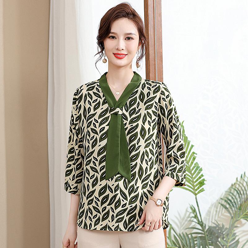 Летняя шифоновая рубашка с рукавами семь четвертей для мам среднего возраста, футболка в иностранном стиле, женская рубашка на весну и лето 2024 года, новая база