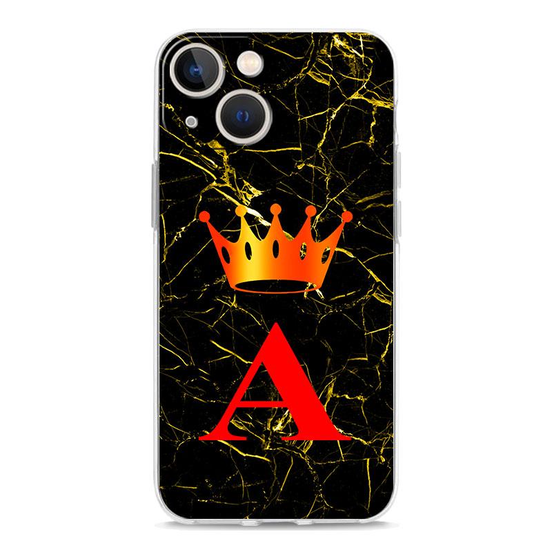 Чехол для iPhone 16 Чехлы iPhone 15 12 13 14 16 Pro Max X XR XS Max 15 Plus iPhone11 Крышка Роскошный Мраморный Буква A B Корона