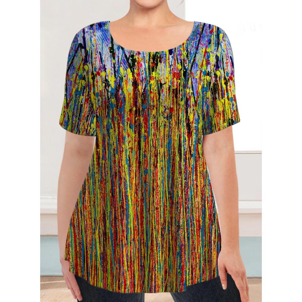 Новая женская футболка большого размера, футболка с 3d принтом, пуловер с круглым вырезом, топы с короткими рукавами, свободные женские футболки с большим контуром