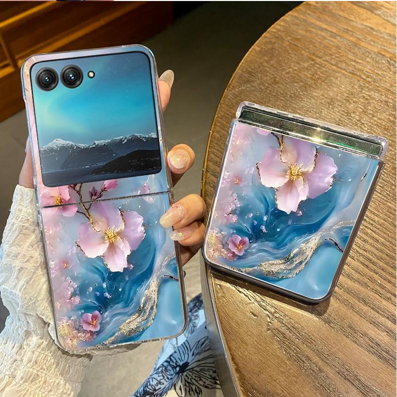 Marble Pattern Phone Case For Motorola Razr 60 40 50 Ultra Razr60 Razr50 Razr40 Shockproof Transparent Folding Hard Back Cover