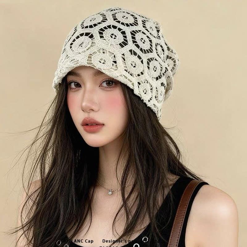 Women S Hand Crochet Hollow Out Beanie Cap Spring Summer Thin Breathable Knit Hat