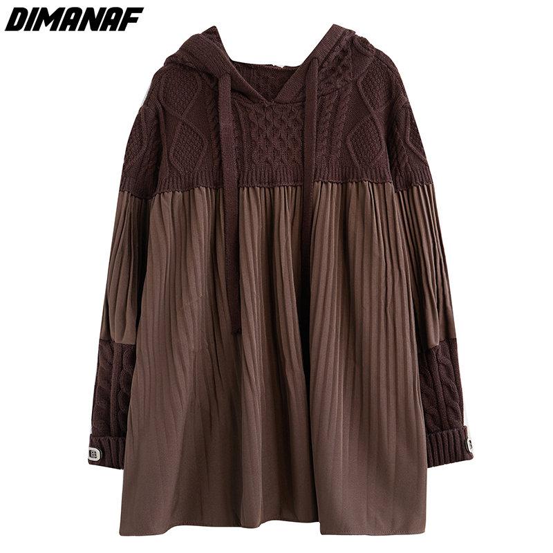 Dimanaf Женский свитер больших размеров, свободные толстовки и свитшоты, повседневные осенние лоскутные базовые модели 2022, вязаный новый пуловер, свитера с круглым вырезом
