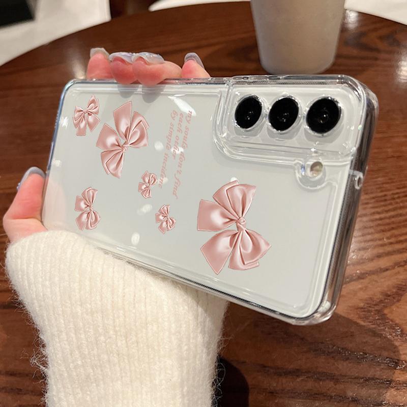 Bowknot Print Transparent Soft Silicone Phone Case For Samsung S25 Ultra S24 FE S23 A16 A36 A56 A55 A15 A25 Clear Shockproof Lens Protection Cover