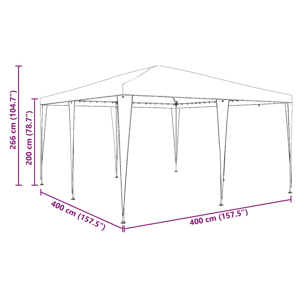 Party Tent White 400 x 400 x 266 cm Polyethylene and Steel