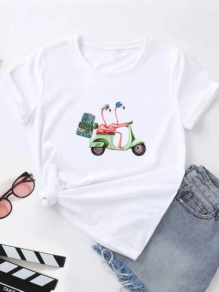 Футболка с летним принтом, женские футболки с рисунком Harajuku, корейская повседневная модная футболка с короткими рукавами Harajuku, белая футболка с круглым вырезом