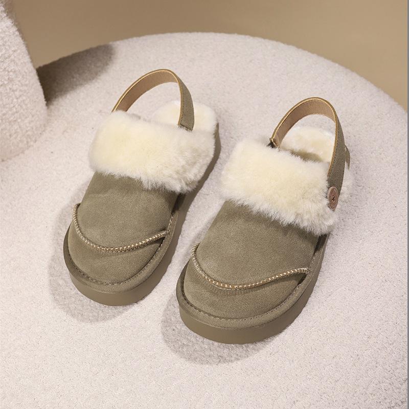 Зимние тапочки женские 2024 меховые интегрированные двухсекционные хлопковые тапочки с толстой подошвой бархатные зимние сапоги