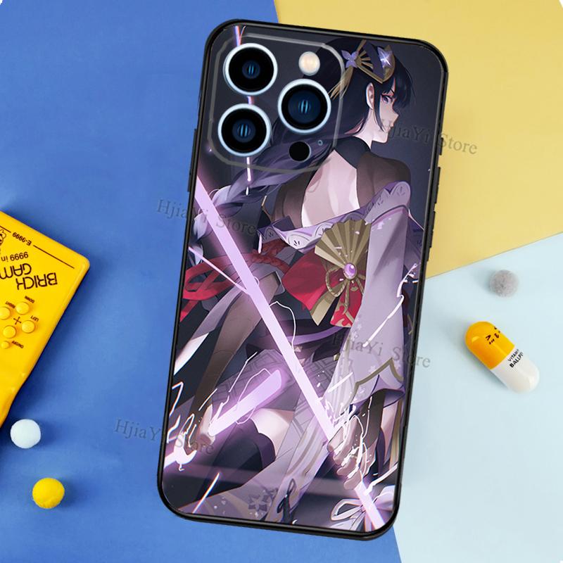 Genshin Impact Raiden Shogun Case For iPhone 13 Pro Max 12 Mini 11 14 15 16 XS MAX XR Plus Silicone Phone Cover