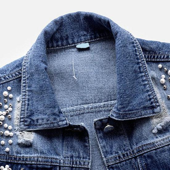Женский джинсовый жилет без рукавов, свободный лацкан, декор из бисера, однобортный однобортный однотонный винтажный прочный шов в стиле хип-хоп, уличная одежда, женский осенне-весенний жилет
