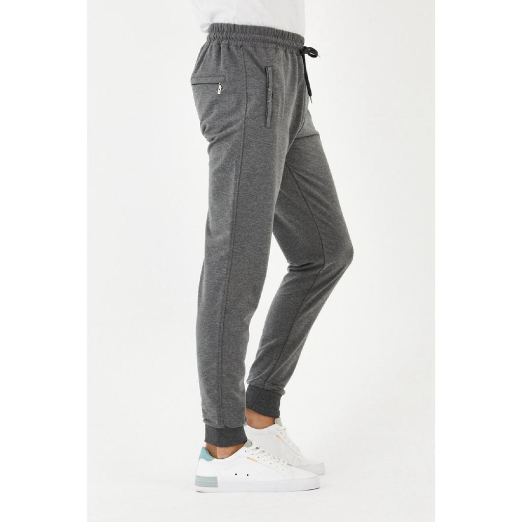 Men's Sweatpants, Skinny Leg, Elastic Waist, Back Pocket, Elastic Zipper, Compact Combed Cotton