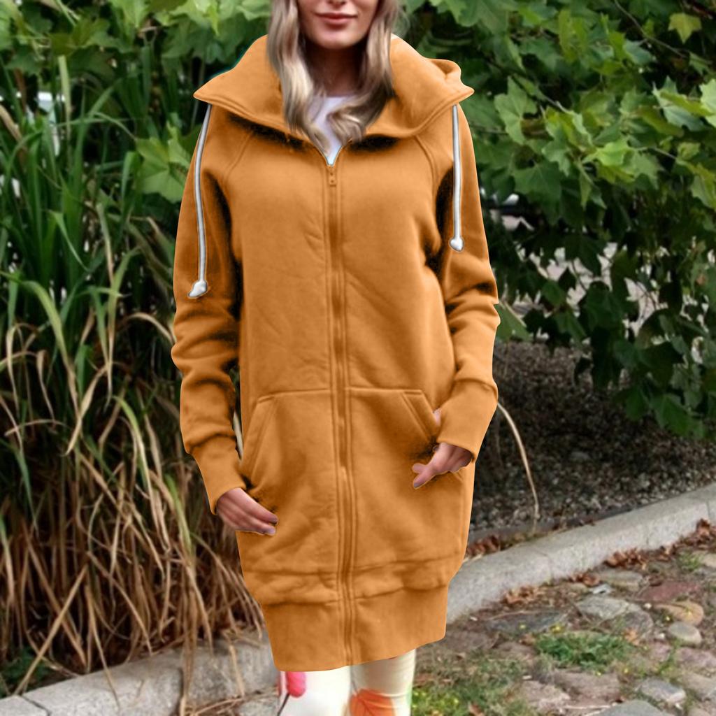 Женская модная куртка Повседневный однотонный кардиган с длинными рукавами Худи Длинное пальто