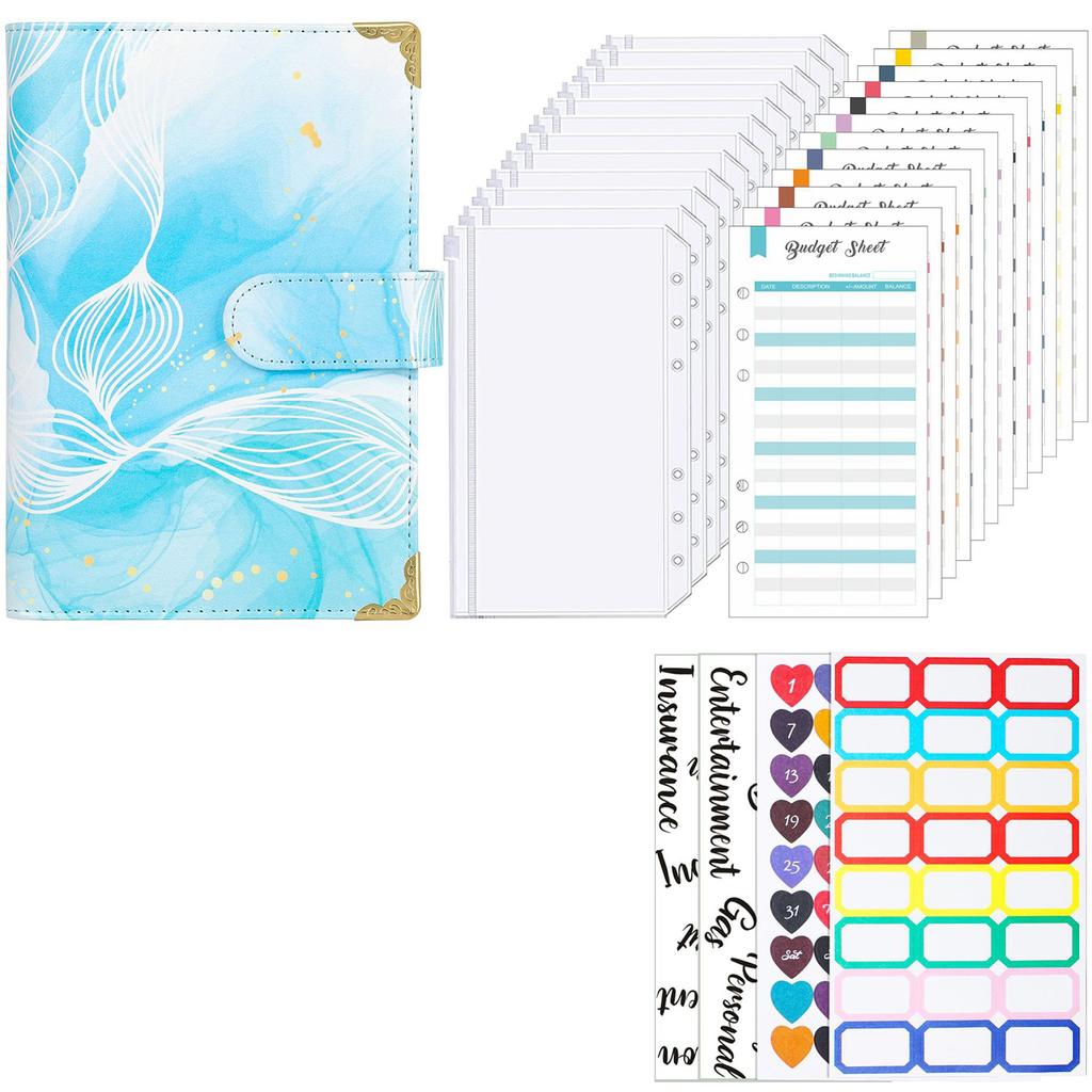 Leather Budget Binder with 12 Binder Cash Envelopes 12 Budget Sheets Label Stickers for Money Saving Budget Planner
