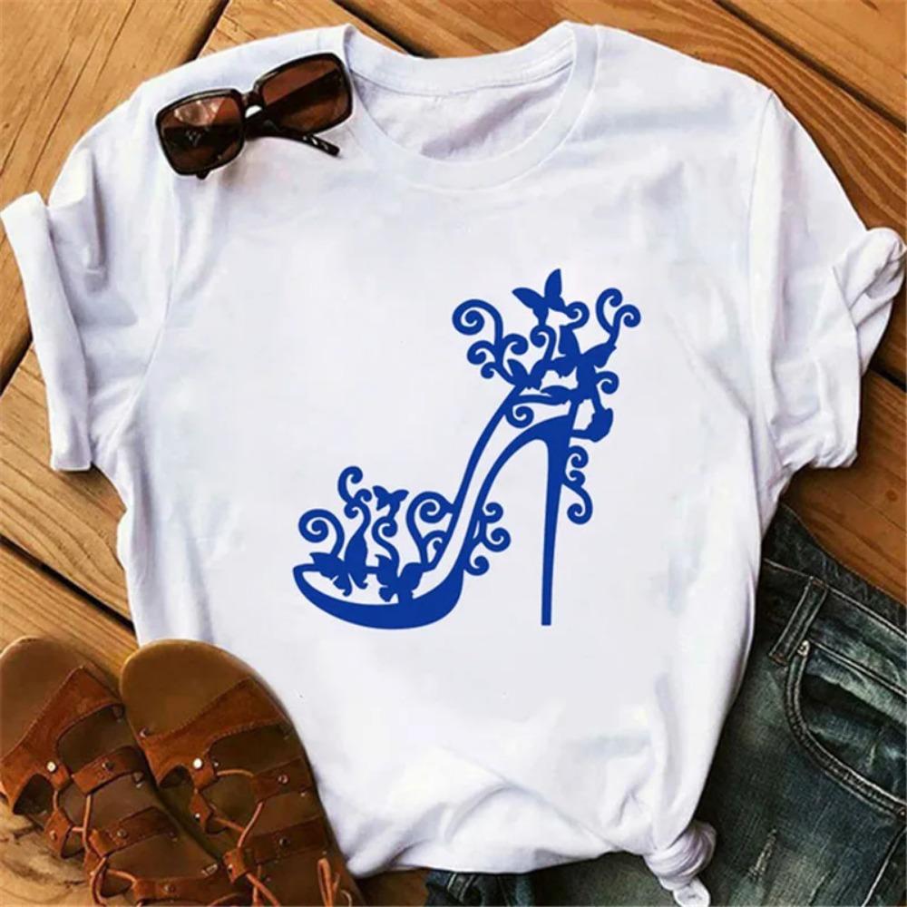 New Fashion High Heels Personalized Printed Women's Summer Short Sleeve T-shirt Casual Tops Oversized T Shirt Harajuku Tee