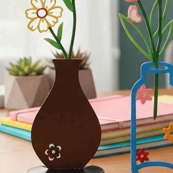 Металлическое Цветочное Искусство с Вазой Минималистичное 2D Железный Цветочный Настольный Орнамент для Гостиной Спальни Кухни Домашнего Офиса Декор Фермерского Дома Подарки на Новоселье