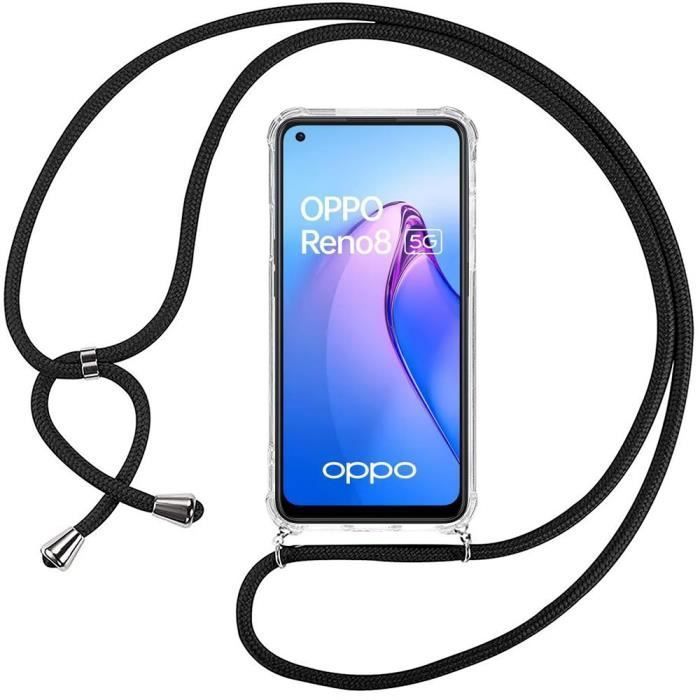 Coque de protection souple pour OPPO Reno 8 5G - E.F.CONNECTION - Fine et transparente avec collier cordon noir