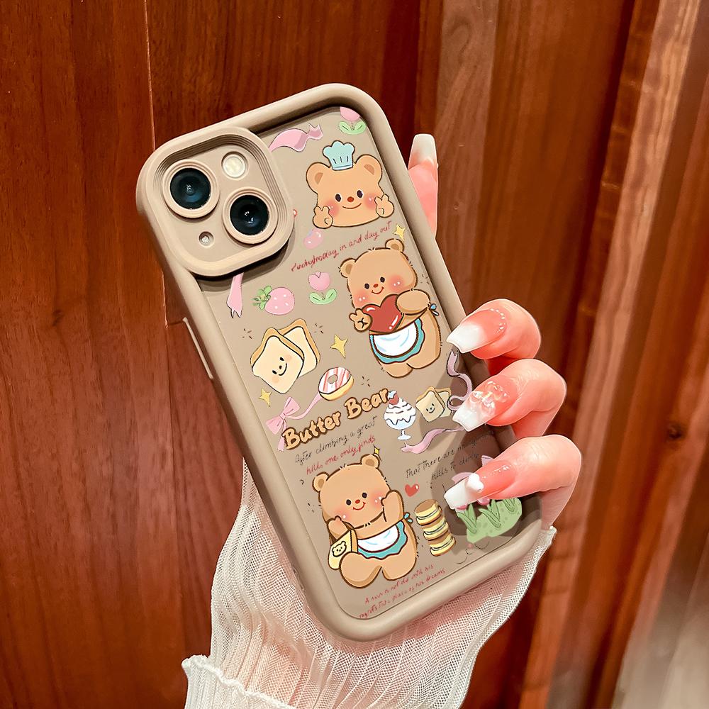 Для iPhone 16 15 Pro Max Redmi Note 13 12 11 Pro Samsung S23 FE S24 Plus S24 Ultra A52 A72 A54 мягкий силиконовый квадратный чехол для телефона с милым мультяшным медведем