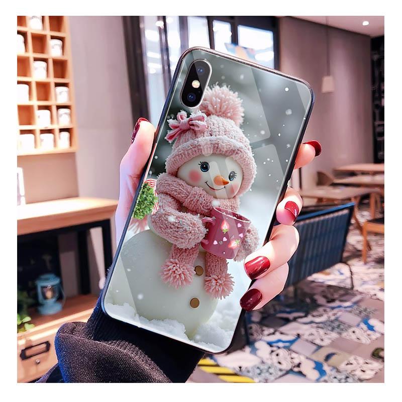 Glass phone case For iPhone 17 Pro Max Air 17 16 15 14 13 Pro Max 15 16 Pro 15Plus Snowman Christmas